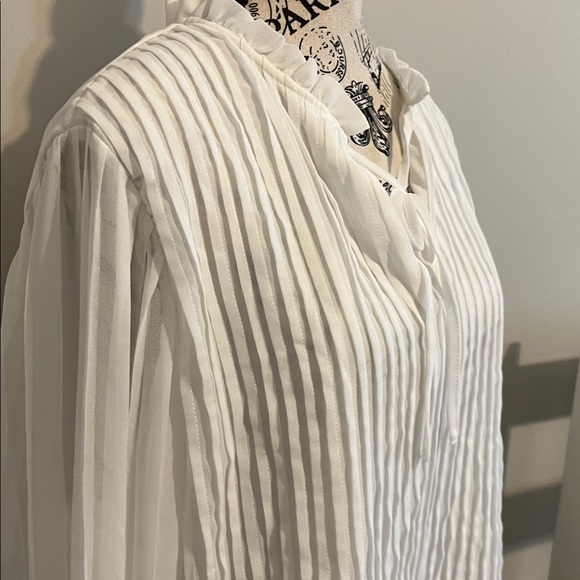 Halogen White Pleated Blouse with Tie Neck - Picture 2 of 5